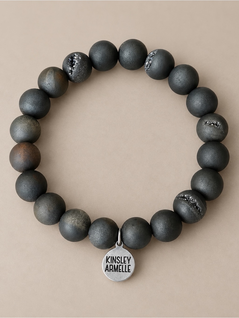 Kinsley Armelle Gray Geode Druzy Stone Stretch Bracelet